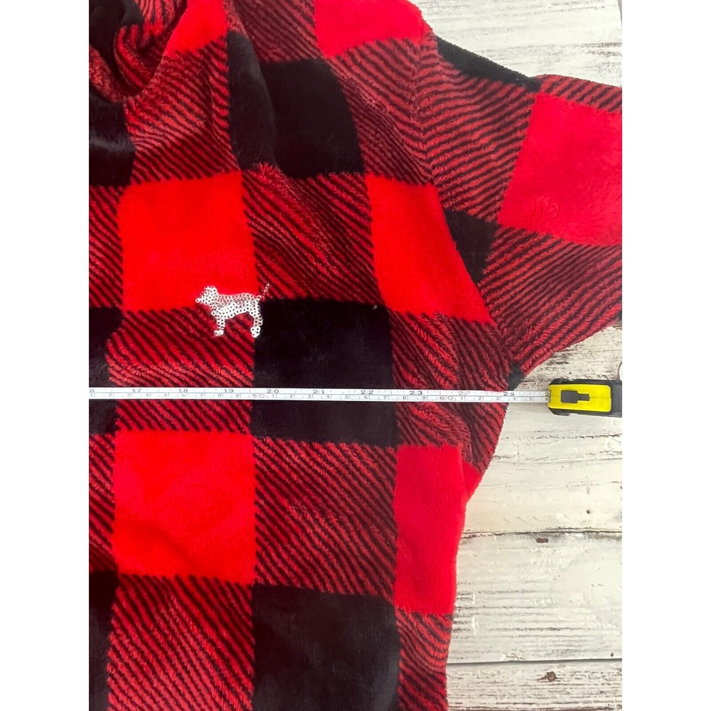 Victoria's Secret Pink Robe Bling Sequin Dog Plush Fleece Plaid Hood Size XS/S - Picture 6 of 8
